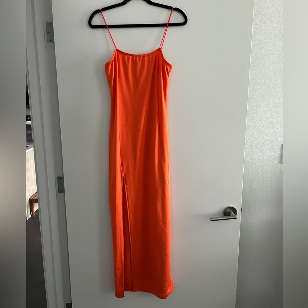 Orange maxi dress with leg slit